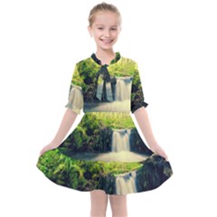 Waterfall River Nature Forest Kids  All Frills Chiffon Dress by Pakrebo