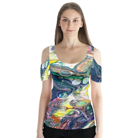 Paint Acrylic Paint Art Colorful Butterfly Sleeve Cutout Tee  by Pakrebo