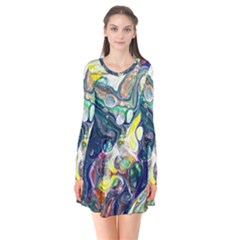 Paint Acrylic Paint Art Colorful Long Sleeve V-neck Flare Dress by Pakrebo