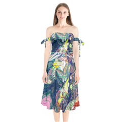 Paint Acrylic Paint Art Colorful Shoulder Tie Bardot Midi Dress by Pakrebo