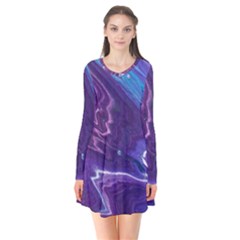 Color Acrylic Paint Art Painting Art Long Sleeve V-neck Flare Dress