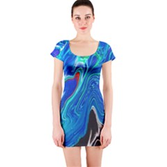 Paint Acrylic Paint Art Colorful Blue Short Sleeve Bodycon Dress by Pakrebo