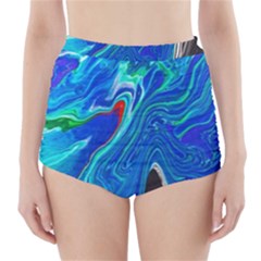 Paint Acrylic Paint Art Colorful Blue High-waisted Bikini Bottoms by Pakrebo