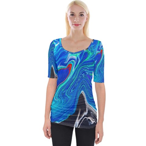 Paint Acrylic Paint Art Colorful Blue Wide Neckline Tee by Pakrebo