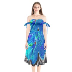 Paint Acrylic Paint Art Colorful Blue Shoulder Tie Bardot Midi Dress by Pakrebo