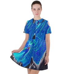 Paint Acrylic Paint Art Colorful Blue Short Sleeve Shoulder Cut Out Dress  by Pakrebo