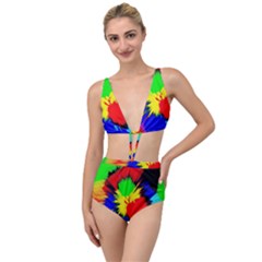 Color Halftone Grid Raster Image Tied Up Two Piece Swimsuit by Pakrebo