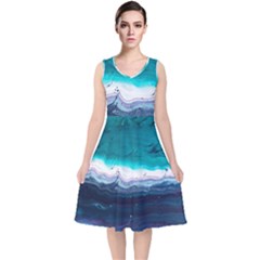 Color Acrylic Paint Art Painting V-neck Midi Sleeveless Dress 