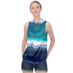 Color Acrylic Paint Art Painting High Neck Satin Top by Pakrebo