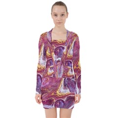 Paint Acrylic Paint Art Colorful V-neck Bodycon Long Sleeve Dress