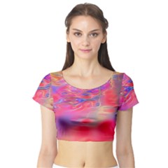 Purple Red Abstract Pool Short Sleeve Crop Top by bloomingvinedesign