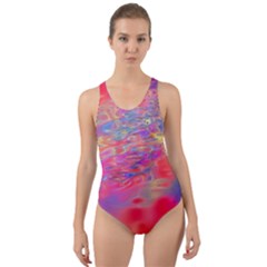 Purple Red Abstract Pool Cut-out Back One Piece Swimsuit by bloomingvinedesign