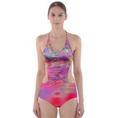 Purple Red Abstract Pool Cut-out One Piece Swimsuit by bloomingvinedesign