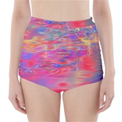 Purple Red Abstract Pool High-waisted Bikini Bottoms by bloomingvinedesign