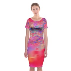 Purple Red Abstract Pool Classic Short Sleeve Midi Dress by bloomingvinedesign