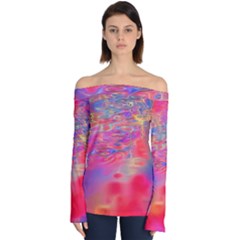 Purple Red Abstract Pool Off Shoulder Long Sleeve Top by bloomingvinedesign