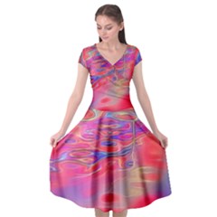 Purple Red Abstract Pool Cap Sleeve Wrap Front Dress by bloomingvinedesign