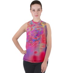 Purple Red Abstract Pool Mock Neck Chiffon Sleeveless Top by bloomingvinedesign