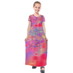 Purple Red Abstract Pool Kids  Short Sleeve Maxi Dress by bloomingvinedesign