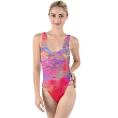 Purple Red Abstract Pool High Leg Strappy Swimsuit by bloomingvinedesign