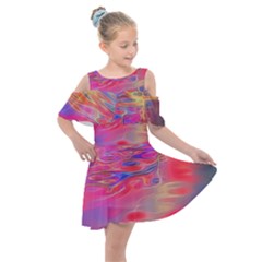 Purple Red Abstract Pool Kids  Shoulder Cutout Chiffon Dress by bloomingvinedesign