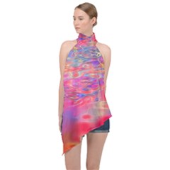 Purple Red Abstract Pool Halter Asymmetric Satin Top by bloomingvinedesign