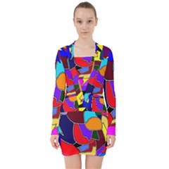 Crazycolorabstract V-neck Bodycon Long Sleeve Dress