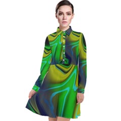 Green Blue Yellow Swirl Long Sleeve Chiffon Shirt Dress by bloomingvinedesign