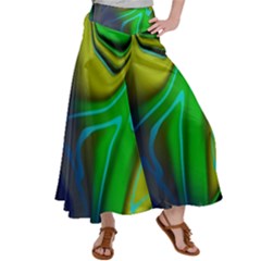 Green Blue Yellow Swirl Satin Palazzo Pants