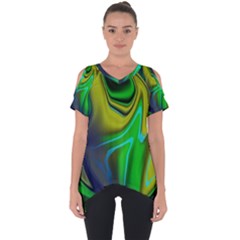 Green Blue Yellow Swirl Cut Out Side Drop Tee by bloomingvinedesign