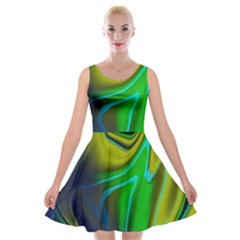 Green Blue Yellow Swirl Velvet Skater Dress