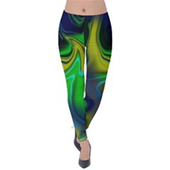 Green Blue Yellow Swirl Velvet Leggings