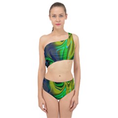 Green Blue Yellow Swirl Spliced Up Two Piece Swimsuit by bloomingvinedesign