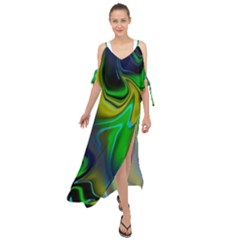 Green Blue Yellow Swirl Maxi Chiffon Cover Up Dress by bloomingvinedesign