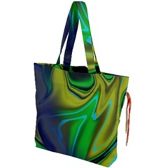 Green Blue Yellow Swirl Drawstring Tote Bag by bloomingvinedesign