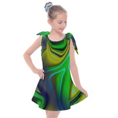 Green Blue Yellow Swirl Kids  Tie Up Tunic Dress