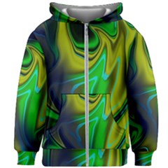 Green Blue Yellow Swirl Kids  Zipper Hoodie Without Drawstring