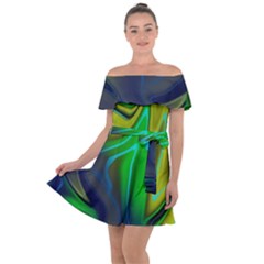 Green Blue Yellow Swirl Off Shoulder Velour Dress by bloomingvinedesign