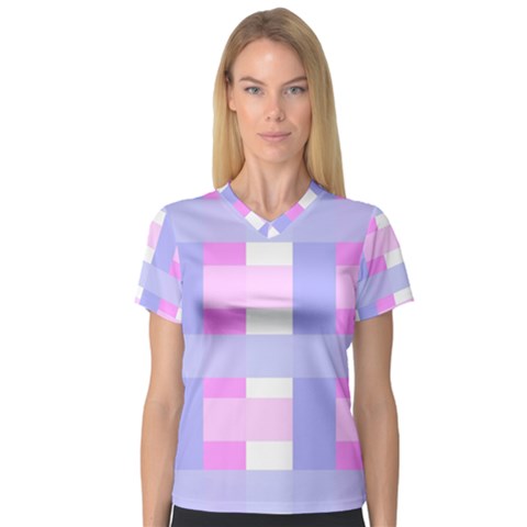 Gingham Checkered Texture Pattern V-neck Sport Mesh Tee by Pakrebo