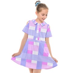 Gingham Checkered Texture Pattern Kids  Short Sleeve Shirt Dress by Pakrebo