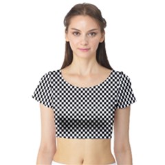 Background Black Board Checker Short Sleeve Crop Top by Pakrebo