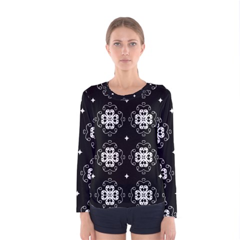 Ornament Flowers Seamless Geometric Women s Long Sleeve Tee by Pakrebo