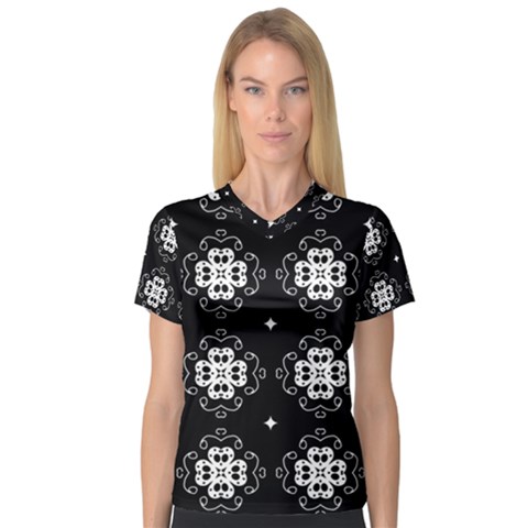 Ornament Flowers Seamless Geometric V-neck Sport Mesh Tee by Pakrebo