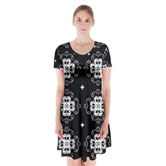 Ornament Flowers Seamless Geometric Short Sleeve V-neck Flare Dress by Pakrebo