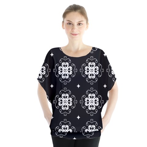 Ornament Flowers Seamless Geometric Batwing Chiffon Blouse by Pakrebo