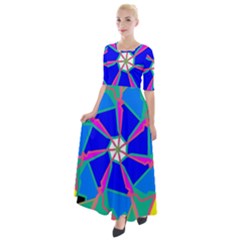 Mandala Wheel Pattern Ornament Half Sleeves Maxi Dress