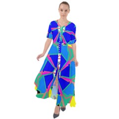 Mandala Wheel Pattern Ornament Waist Tie Boho Maxi Dress