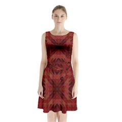 Maroon Triangle Pattern Seamless Sleeveless Waist Tie Chiffon Dress by Pakrebo