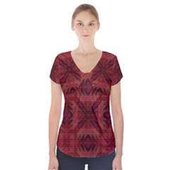 Maroon Triangle Pattern Seamless Short Sleeve Front Detail Top by Pakrebo