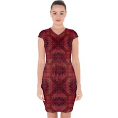 Maroon Triangle Pattern Seamless Capsleeve Drawstring Dress  by Pakrebo